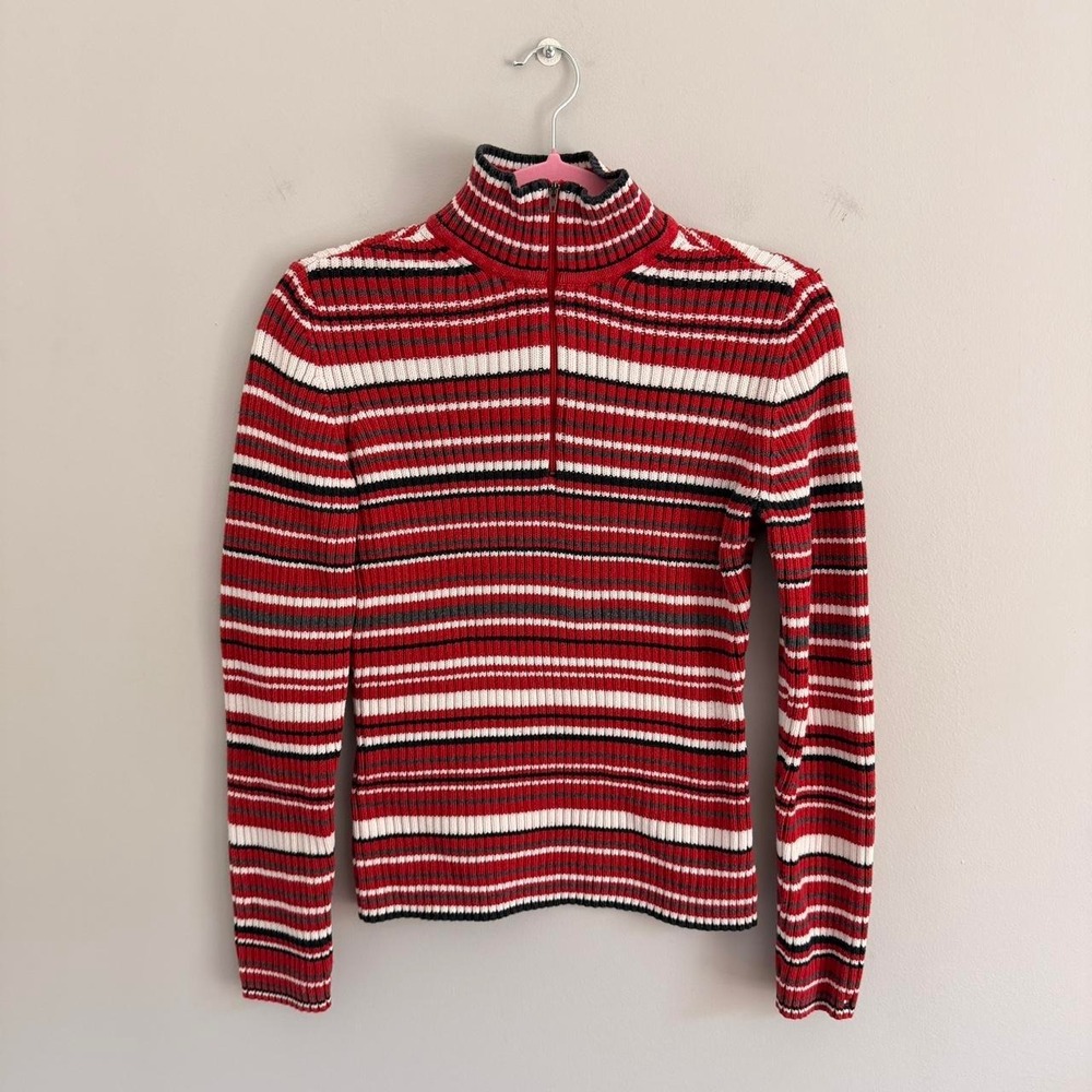 Y2K MULTICOLOR TOMMY HILFIGER STRIPED QUARTER ZIP SWEATER